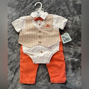 Orange & Cream Baby Boys Vest Set with Bow Tie